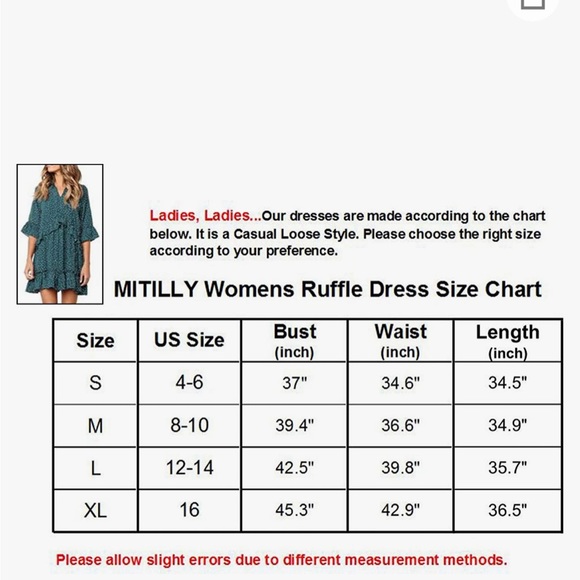 V Neck Ruffle Polka Dot Pocket Short Dress dark green (medium) - Picture 5 of 8